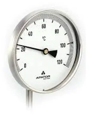 Celonerezový teploměr d100mm se SPODNÍM vývodem 250mm, 0-450°C, bimetalový Uitverkoop